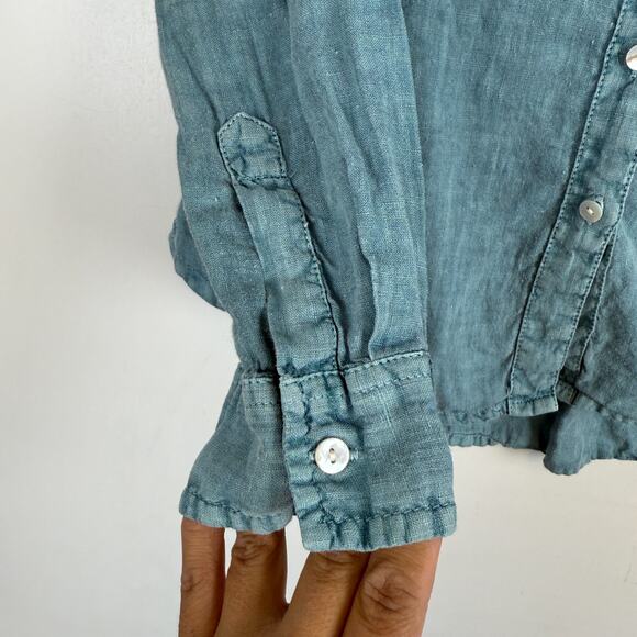 Sundance 100% Linen Button Down Shirt Blue - PXXS P2XS Petite - Picture 4 of 9